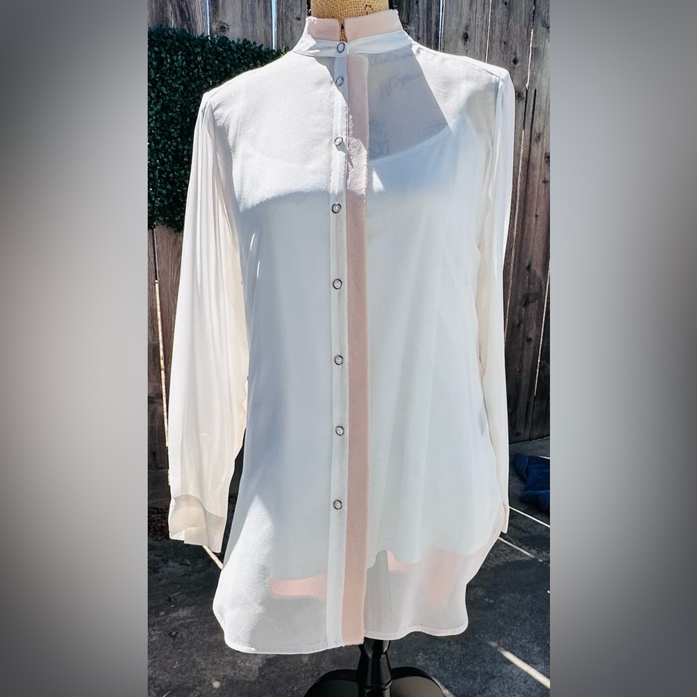 Elegant White Silk & Pink Blouse. Bundle 2 for 20% off & free shipping!